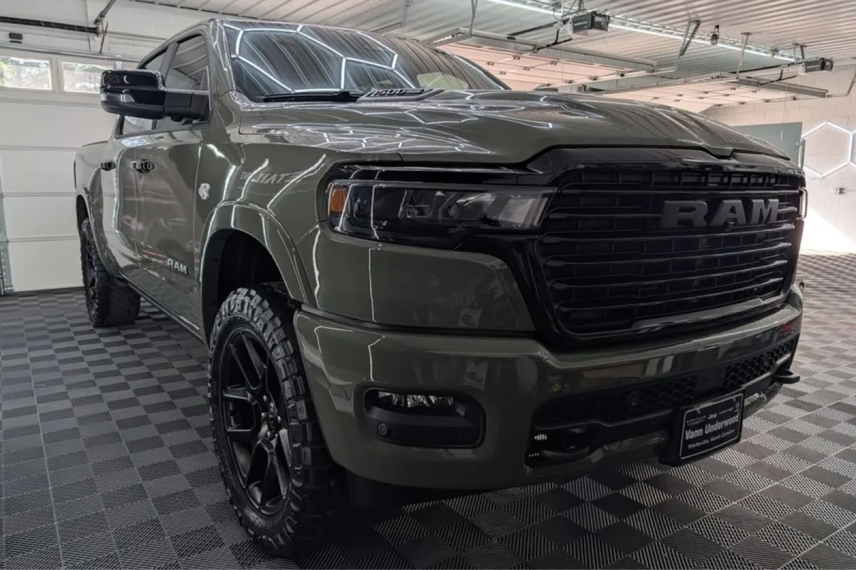 Paint protection film installed on a custom RAM truck, preserving the body and enhancing durability with a glossy finish.